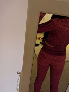 Fabletics High-Rise Maroon Textured Leggings for Women
